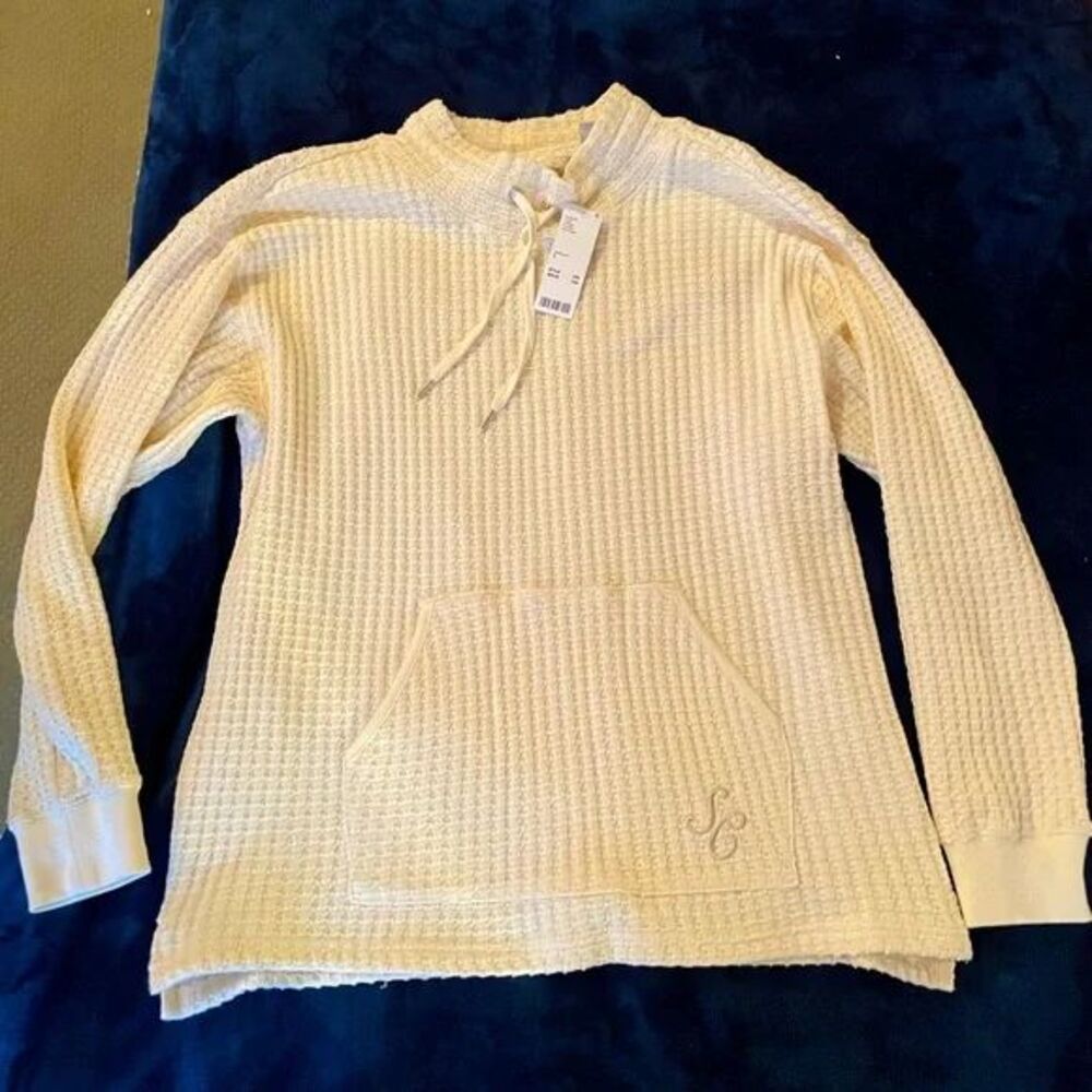 Standard Cloth Oversized Alpine Waffle Anorak Sweatshirt in White, Mens Small